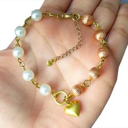 Pulseira No Bruto Pronto Para Banho Com Perolas E Bolas De 8mm Tamanho Aproximado: 20,0cm Extensor: 6,0cm Peso: 6,0 gramas REF: BRU748