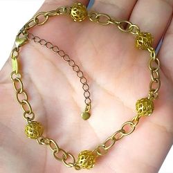 Pulseira No Bruto Pronto Para Banho Com Bolas de 8mm Toda Trabalhada Tamanho Aproximado: 20,0cm Extensor: 6,0cm Peso: 6,4 gramas REF: BRU976A