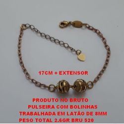 PULSEIRA NO BRUTO PRONTO PARA O BANHO  PULSEIRA COM BOLINHAS  TRABALHADA EM LATÃO DE 8MM  PESO TOTAL 2.6GR BRU520