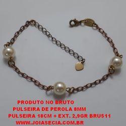 PULSEIRA NO BRUTO PRONTO PARA O BANHO  PULSEIRA DE PEROLA 8MM  PULSEIRA 18CM + EXT. 2,9GR BRU511