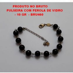 PULSEIRA NO BRUTO PRONTO PARA O BANHO COM PEROLA DE VIDRO NEGRA DE 8MM PESO TOTAL 10GR TAMANHO 20CM + EXTENSOR REF.BRU460