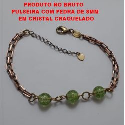 PULSEIRA NO BRUTO PRONTO PARA O BANHO COM CORRENTE CARTIER DUPLA E PEDRA DE CRISTAL CRAQUELADA VERDE DE 8MM  TAMANHO 20CM + EXTENSOR REF.BRU407