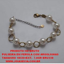 PULSEIRA NO BRUTO PRONTO PARA O BANHO PULSEIRA EM PEROLA COM ARGOLINHAS TAMANHO 18CM+EXT.  7.0GR BRU330