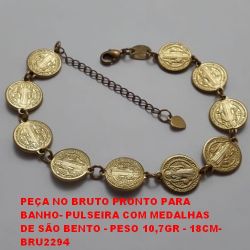 PULSEIRA NO BRUTO PRONTO PARA  BANHO- PULSEIRA COM MEDALHAS DE SÃO BENTO - PESO 10,7GR - 18CM-  BRU2294
