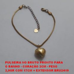 PULSEIRA NO BRUTO PRONTO PARA O BANHO - CORAÇÃO 2CM - PESO  2,9GR COM 17CM + EXTENSOR BRU2419