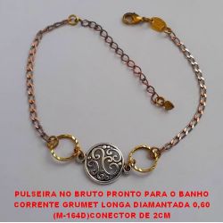 PULSEIRA NO BRUTO PRONTO PARA O BANHO CORRENTE GRUMET LONGA DIAMANTADA 0,60 (M-164D)CONECTOR DE 2CM - 18CM + EXTENSOR PESO 2,9GR - BRU875