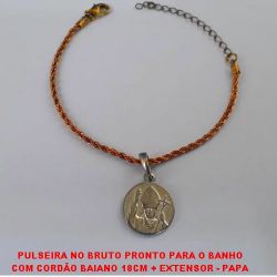 PULSEIRA NO BRUTO PRONTO PARA O BANHO COM CORDÃO BAIANO 18CM + EXTENSOR - PAPA PESO 6,3GR E FECHO LAGOSTA - PINGENTE EM ALTA FUSÃO -BRU21772178