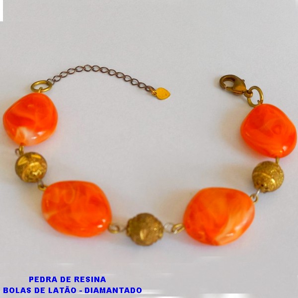 PULSEIRA NO BRUTO PRONTO PARA O BANHO  COM PEDRAS EM RESINA IMPORTADAS  - BOLINHAS DE LATÃO DE 10MM -COM FECHO LAGOSTA - 18CM + EXTENSOR - PRSO 13,9GR BRU923