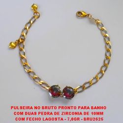 PULSEIRA NO BRUTO PRONTO PARA BANHO  COM DUAS PEDRA DE ZIRCONIA DE 10X10MM (188) COM FECHO LAGOSTA - 7,0GR - BRU2625