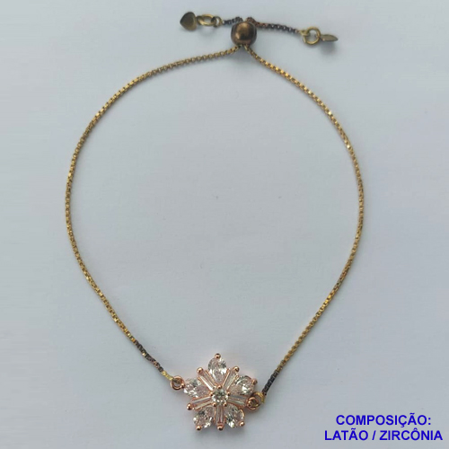 PULSEIRA NO BRUTO PRONTO PARA O BANHO(CX73) MODELO AJUSTAVEL COM UMA FLOR EM ZIRCONIA TAMANHO 1,5CM - PESO 4,1GR - BRU2738