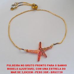 PULSEIRA NO BRUTO PRONTO PARA O BANHO MODELO AJUSTAVEL COM UMA ESTRELA DO  MAR DE 2,5X2CM - PESO 3GR - BRU2728