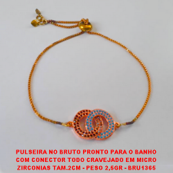 PULSEIRA NO BRUTO PRONTO PARA O BANHO COM CONECTOR TODO CRAVEJADO EM MICRO ZIRCONIAS TAM.2CM - PESO 2,5GR - BRU1365