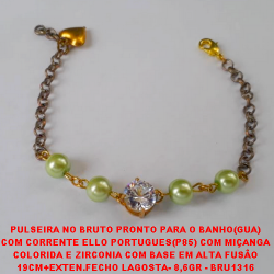 PULSEIRA NO BRUTO PRONTO PARA O BANHO(GUA) COM CORRENTE ELLO PORTUGUES(P85) COM MIÇANGAS COLORIDA E ZIRCONIA COM BASE EM ALTA FUSÃO 19CM+EXTEN.FECHO LAGOSTA- 8,6GR - BRU1316