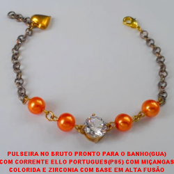 PULSEIRA NO BRUTO PRONTO PARA O BANHO(GUA) COM CORRENTE ELLO PORTUGUES(P85) COM MIÇANGAS COLORIDA E ZIRCONIA COM BASE EM ALTA FUSÃO 19CM+EXTEN.FECHO LAGOSTA- 8,6GR - BRU3080