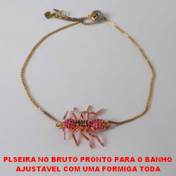 PULSEIRA NO BRUTO PRONTO PARA O BANHO AJUSTAVEL COM UMA FORMIGA TODA CRAVEJADO EM MICRO ZIRCONIAS COLORIDA BRU1268