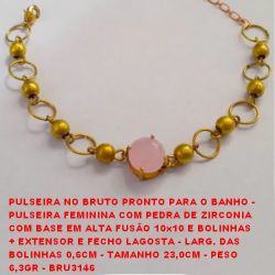 PULSEIRA NO BRUTO PRONTO PARA O BANHO -  PULSEIRA FEMININA COM PEDRA DE ZIRCONIA  COM BASE EM ALTA FUSÃO 10x10 E BOLINHAS  + EXTENSOR E FECHO LAGOSTA - LARG. DAS  BOLINHAS 0,6CM - TAMANHO 23,0CM - PESO  6,3GR - BRU3146