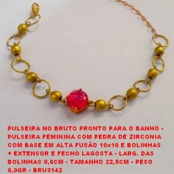 PULSEIRA NO BRUTO PRONTO PARA O BANHO -  PULSEIRA FEMININA COM PEDRA DE ZIRCONIA  COM BASE EM ALTA FUSÃO 10x10 E BOLINHAS  + EXTENSOR E FECHO LAGOSTA - LARG. DAS  BOLINHAS 0,6CM - TAMANHO 22,5CM - PESO  6,0GR - BRU3142