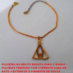 PULSEIRA NO BRUTO PRONTO PARA O BANHO -  PULSEIRA FEMININA COM CORRENTE RABO DE  RATO + EXTENSOR E PINGENTE DE NOSSA  SENHORA CARVEJADA EM ZIRCONIA - TAMANHO  24,4CM - PESO 3,8GR - BRU3239