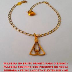 PULSEIRA NO BRUTO PRONTO PARA O BANHO -  PULSEIRA FEMININA COM PINGENTE DE NOSSA  SENHORA + FECHO LAGOSTA E EXTENSOR COM  CORAÇÃO NA PONTA - TAMANHO 27,6CM - PESO  4,7GR - BRU3240