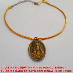 PULSEIRA NO BRUTO PRONTO PARA O BANHO -  PULSEIRA RABO DE RATO COM MEDALHA DE JESUS CRISTO (FEMININA) + EXTENSOR - TAMANHO  17,7CM - PESO 5,4GR - BRU3263