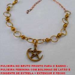 PULSEIRA NO BRUTO PRONTO PARA O BANHO -  PULSEIRA FEMININA COM BOLINHAS DE LATÃO E  PINGENTE DE ESTRELA + EXTENSOR E FECHO  LAGOSTA - LARG. DA BOL. 5MM - TAMANHO 15,7CM -  PESO 5,0GR - BRU3303
