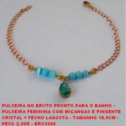 PULSEIRA NO BRUTO PRONTO PARA O BANHO -  PULSEIRA FEMININA COM MIÇANGAS E PINGENTE  CRISTAL + FECHO LAGOSTA - TAMANHO 18,9CM -  PESO 2,3GR - BRU3345