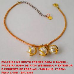 PULSEIRA NO BRUTO PRONTO PARA O BANHO -  PULSEIRA RABO DE RATO (FEMININA) + EXTENSOR  E PINGENTE DE PÉROLAS - TAMANHO 17,8CM -  PESO 4,1GR - BRU3318