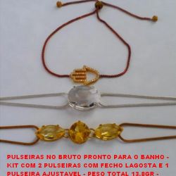 PULSEIRAS NO BRUTO PRONTO PARA O BANHO -   KIT COM 2 PULSEIRAS COM FECHO LAGOSTA E 1  PULSEIRA AJUSTAVEL - PESO TOTAL 13,8GR -  BRU0928