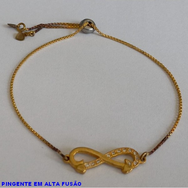 PULSEIRA NO BRUTO PRONTO PARA O BANHO -  PULSEIRA FEMININA AJUSTÁVEL TODA EM ALTA  FUSÃO COM CONECTOR DE INFINITO CRAVEJADO  EM ZIRCONIA E COM CORAÇÕESZINHOS  - PESO  3,3GR - BRU3279