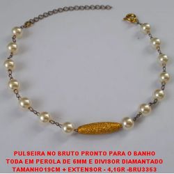 PULSEIRA NO BRUTO PRONTO PARA O BANHO TODA EM PEROLA DE 6MM E DIVISOR DIAMANTADO TAMANHO19CM + EXTENSOR - 4,1GR -BRU3353