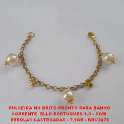 PULSEIRA NO BRITO PRONTO PARA BANHO CORRENTE  ELLO PORTUGUES 1.0 - COM  PEROLAS CASTROADAS - 7.1GR - BRU3475
