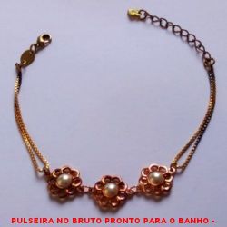 PULSEIRA NO BRUTO PRONTO PARA O BANHO -  PULSEIRA FEMININA COM CORRENTE VENEZIANA  E CONECTORES DE FLOR COM PÉROLA - TAMANHO: 17,5CM+EXTENSOR - PESO:3,3GR - BRU4260