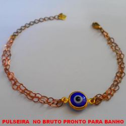 PULSEIRA  NO BRUTO PRONTO PARA BANHO  CORRENTE DUPLA EM CORAÇÃO - COM OLHO GREGO FECHO LAGOSTA - TAMANHO 17CM + EXTENSOR PESO TOTAL 2,7GR - BRU048