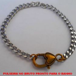 PULSEIRA NO BRUTO PRONTO PARA O BANHO  (A09)COM ('FECHO LAGOSTA DE CORAÇÃO '') CORRENTE DE  ALUMINIO '20CM ''- PESO 6.3GR - LARGURA DA  CORRENTE 5MM -BRU4485