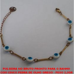 PULSEIRA NO BRUTO PRONTO PARA O BANHO COM CINCO PEDRA DE OLHO GREGO - PESO 2,3GR TAMANHO 20CM - BRU4519
