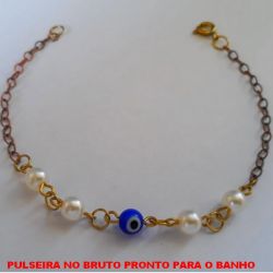 PULSEIRA NO BRUTO PRONTO PARA O BANHO  PULSEIRA SIMPLES COM TREIS CORAÇÃO - PESO 1,5GR - TAMANHO 18CM - BRU4564