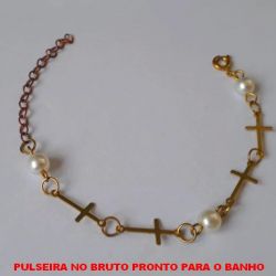 PULSEIRA NO BRUTO PRONTO PARA O BANHO COM CORRENTE E PEROLA + CRUZ TAMANHO 18CM - PESO 2,2GR - BRU139A