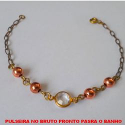 PULSEIRA NO BRUTO PRONTO PASRA O BANHO COM CORRENTE E BOLINHAS DE 6MM -COM CRISTAL -  TAMANHO 18CM - PESO 2,2GR - BRU4128