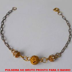 PULSEIRA NO BRUTO PRONTO PARA O BANHO SIMPLES E DELICADA COM BOLINHA DE 10MM DIAMANTADA  - FECHO REDONDO - 18CM - PESO 2,3GR - BRU2963