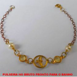 PULSEIRA NO BRUTO PRONTO PARA O BANHO SIMPLES E DELICADA COM MEDALHA DO ESPIRITO SANTO FOLHAS - FECHO REDONDO - 18CM - PESO 2,3GR - BRU3002