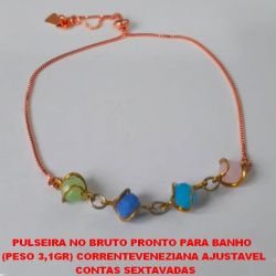 PULSEIRA NO BRUTO PRONTO PARA BANHO  (PESO 3,1GR) CORRENTEVENEZIANA AJUSTAVEL  CONTAS SEXTAVADAS DE PEDRA NATURAL DE 7MM TAMANHO 18CM+EXTENSOR  BRU0624