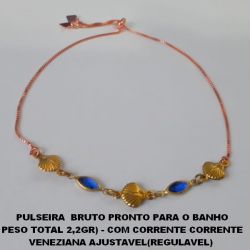 PULSEIRA  BRUTO PRONTO PARA O BANHO  PESO TOTAL 2,5GR) - COM CORRENTE CORRENTE  VENEZIANA AJUSTAVEL(REGULAVEL) COM BOLAS  COM CONCHINHAS E CRISTAL AZUL - BRU3325