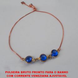 PULSEIRA BRUTO PRONTO PARA O BANHO COM CORRENTE VENEZIANA AJUSTAVEL COM BOLAS DE CRISTAL 6MM - DELICADA PESO 2,6GR - BRU0132