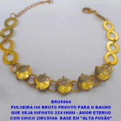 PULSEIRA NO BRUTO PRONTO PARA O BANHO QUE SEJA INFINITO 22X10MM - AMOR ETERNO COM CINCO ZIRCONIA  BASE EM ''ALTA FUSÃO'' DE 10X10MM - PESO 11GR - TAMANHO 19CM - BRU5064