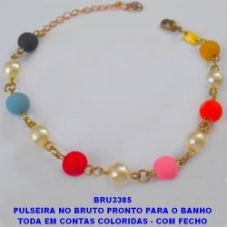 PULSEIRA NO BRUTO PRONTO PARA O BANHO TODA EM CONTAS COLORIDAS - COM FECHO LAGOSTA - TAMANHO 18CM+EXTENSOR(''MODELO COLORIDO'') PESO 3,6GR - BRU3385
