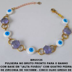 PULSEIRA NO BRUTO PRONTO PARA O BANHO COM BASE EM ''(ALTA FUSÃO)'' COM QUATRO PEDRA  DE ZIRCONIA DE 10X10MM - CINCO OLHO GREGO DE  10MM - 18CM+EXTENSOR - PESO 12.8GR -  BRU5125