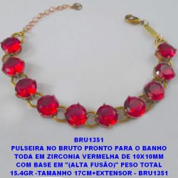PULSEIRA NO BRUTO PRONTO PARA O BANHO TODA EM ZIRCONIA VERMELHA DE 10X10MM COM BASE EM ''(ALTA FUSÃO)'' PESO TOTAL 15.4GR -TAMANHO 17CM+EXTENSOR - BRU1351