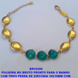 PULSEIRA NO BRUTO PRONTO PARA O BANHO  COM TREIS PEDRA DE ZIRCONIA 10X10MM COM  BASE EM ''(ALTA FUSÃO)'' TAMNHO 18CM+EXTENSOR  PESO TOTAL 8.9GR - BRU5205