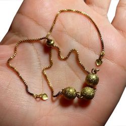 Pulseira No Bruto Pronto Para Banho Ajustavel Com Bolas Diamantadas De 8mm Peso: 3,2 gramas REF: BRU563