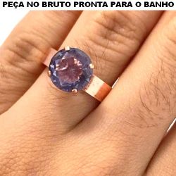 ANEL NO BRUTO JA BANHADO NO COBRE PRONTO PARA O BANHO AJUSTÁVEL EM PEDRA ZIRCÔNIA ROXA 10X10 2.3GR REF.BRU1503